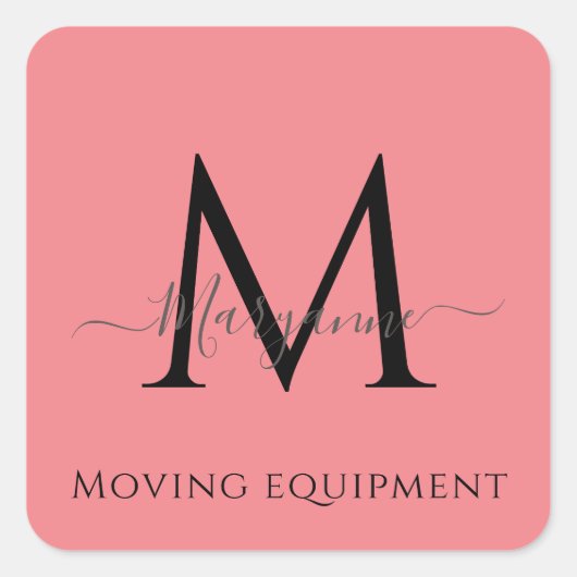 Giralrosa Personalisiert Monogramm-Umschlag Aufkle Quadratischer Aufkleber (Vorderseite)