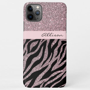 Giralrosa Personalisierter Name Zebra Print Rose G iPhone 11Pro Max Hülle