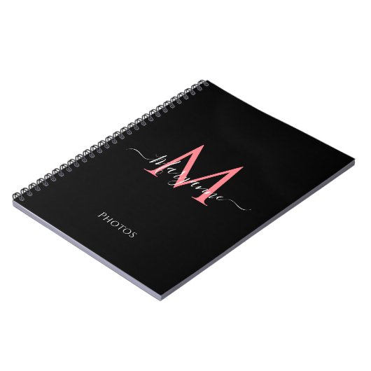 Giralrosa Personalisiertes Monogram Black-Notebook Notizblock (Linke Seite)