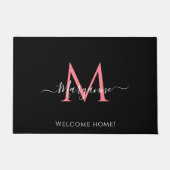 Giralrosa Personalisiertes Monogramm Schwarz Fußmatte (Vorderseite)