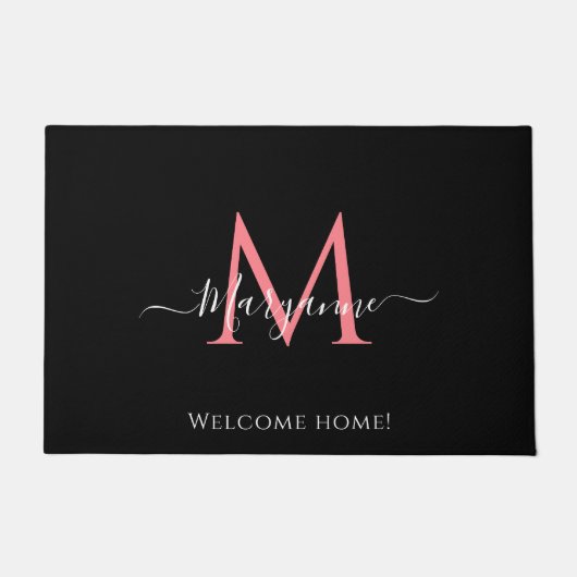 Giralrosa Personalisiertes Monogramm Schwarz Fußmatte (Vorderseite)