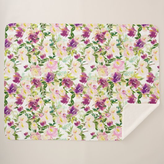 Giralrosa Pfirsich Lila Burgund Wasserfarben Sherpadecke (Vorderseite (Horizontal))
