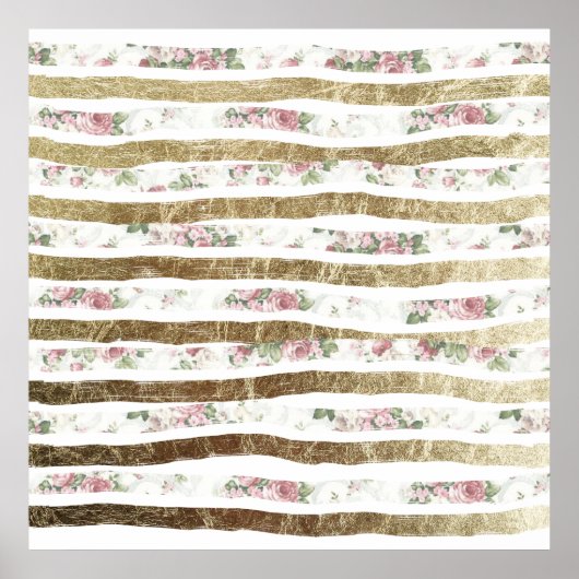 Giralrosa Rosen und Imitate Goldene Pinselstriche Poster (Vorne)