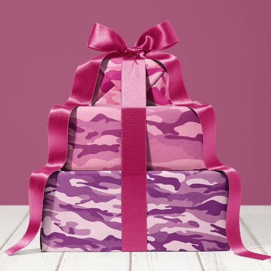 Giralrosa und Lila Camouflage Camouflage Muster Geschenkpapier Set