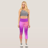 Giralrosa und Lila Imitate Glitzer Glam Glitzern Capri Leggings (Vorderseite)