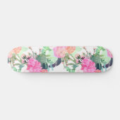 Giralrosa und weiße Blume Aquarellmalerei Skateboard (Horizontal)
