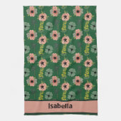 Giralrosa Weiße Blume Botanischer Mustername Geschirrtuch (Vertikal)