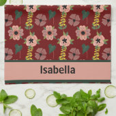 Giralrosa Weiße Blume Botanischer Mustername Geschirrtuch (Gefaltet)