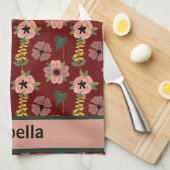 Giralrosa Weiße Blume Botanischer Mustername Geschirrtuch (Viertel Falte)