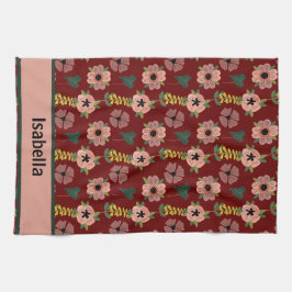 Giralrosa Weiße Blume Botanischer Mustername Geschirrtuch