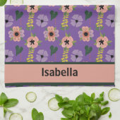 Giralrosa Weiße Blume Botanischer Mustername Geschirrtuch (Gefaltet)