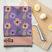 Giralrosa Weiße Blume Botanischer Mustername Geschirrtuch (Viertel Falte)