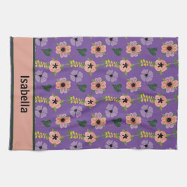 Giralrosa Weiße Blume Botanischer Mustername Geschirrtuch