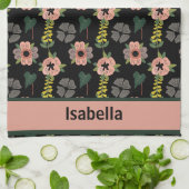 Giralrosa Weiße Blume Botanischer Mustername Geschirrtuch (Gefaltet)