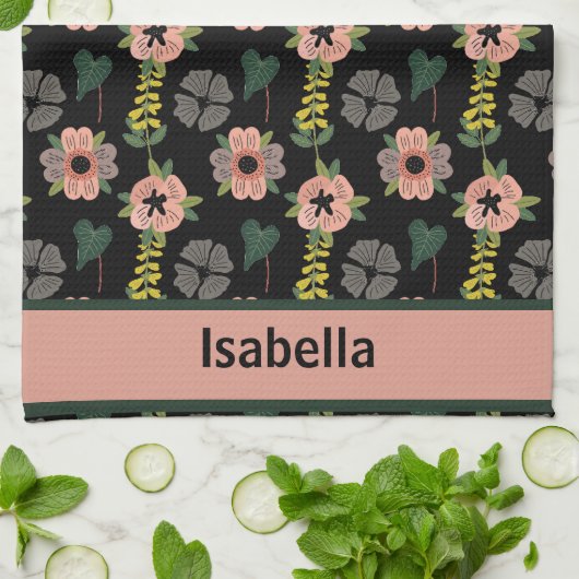 Giralrosa Weiße Blume Botanischer Mustername Geschirrtuch (Gefaltet)