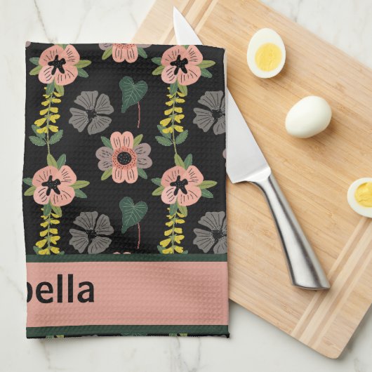 Giralrosa Weiße Blume Botanischer Mustername Geschirrtuch (Viertel Falte)