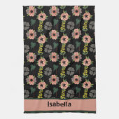 Giralrosa Weiße Blume Botanischer Mustername Geschirrtuch (Vertikal)