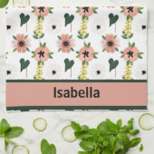 Giralrosa Weiße Blume Botanischer Mustername Geschirrtuch (Gefaltet)