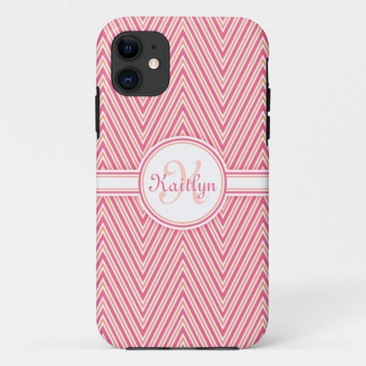 Giralrosa Zickzack mit Monogramm Case-Mate iPhone Hülle (Rückseite)