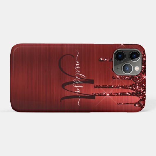 Giralroter Glitzer Brush Metal Monogram Case-Mate iPhone Hülle (Rückseite (Horizontal))