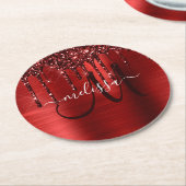 Giralroter Glitzer Brush Metal Monogram Runder Pappuntersetzer (Angewinkelt)