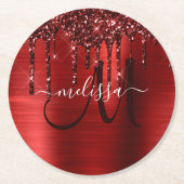 Giralroter Glitzer Brush Metal Monogram Runder Pappuntersetzer (Vorderseite)