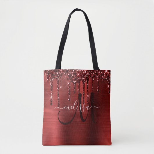 Giralroter Glitzer Brush Metal Monogram Tasche (Vorderseite)