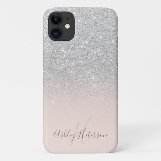 Giralsilber Glitzer ombre Glitzern mit Monogramm Case-Mate iPhone Hülle (Rückseite)
