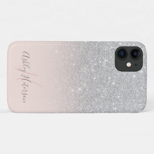 Giralsilber Glitzer ombre Glitzern mit Monogramm Case-Mate iPhone Hülle (Rückseite (Horizontal))