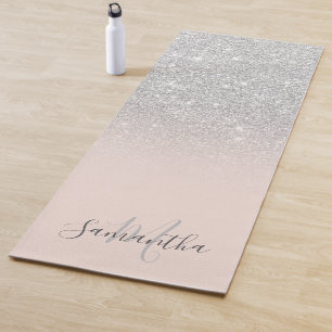 Giralsilber Glitzer ombre pink mit Monogramm Yogamatte