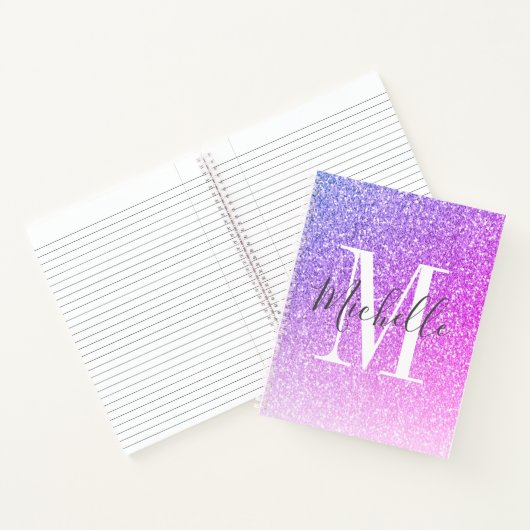 Giralskript Lila Pink Glitzer Glitzern Monogram Notizblock (Innenseite)