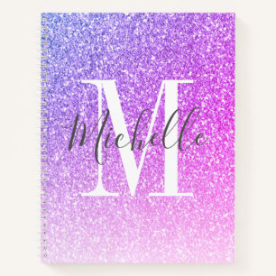Giralskript Lila Pink Glitzer Glitzern Monogram Notizblock