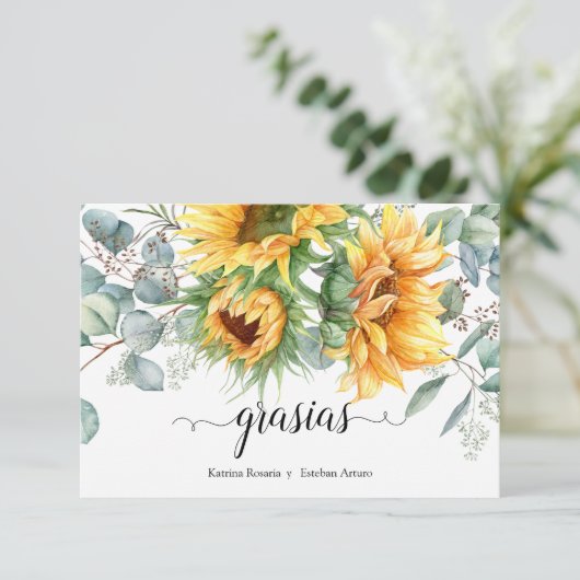 Girasol de otoño rústico dankeskarte (Stehend Vorderseite)