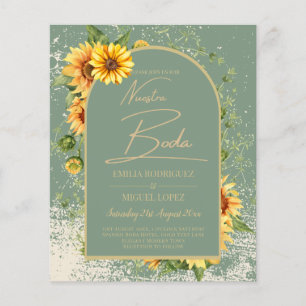 Girasoles Bilingües Boda Rústica en Verde Salvia Flyer