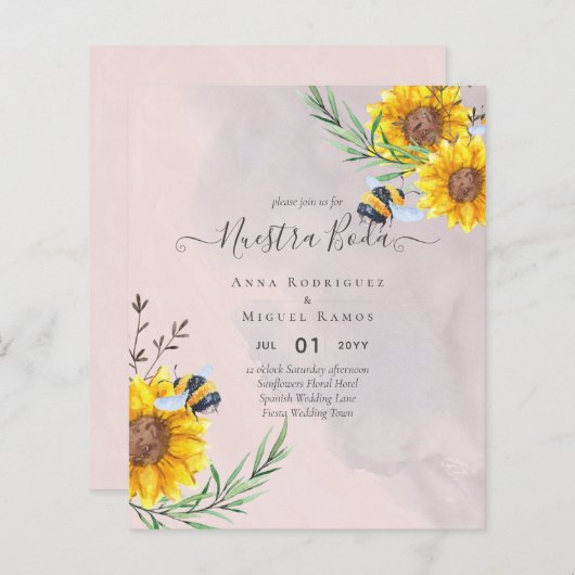 Girasoles de Invitación de Boda Económica Bilingüe (Vorne/Hinten)