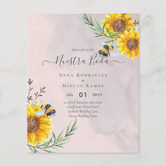 Girasoles de Invitación de Boda Económica Bilingüe (Vorderseite)