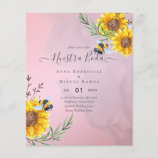 Girasoles de Invitación de Boda Económica Bilingüe (Vorderseite)