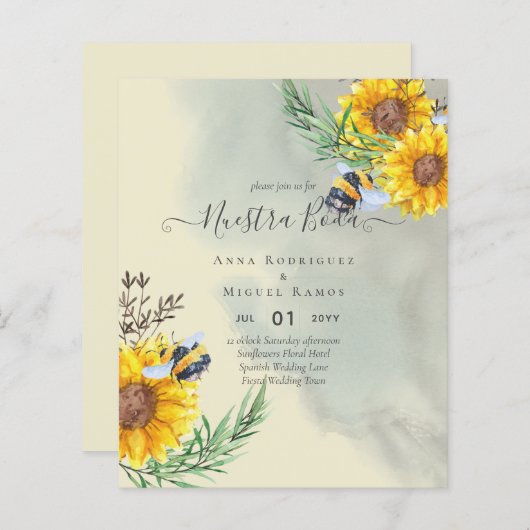Girasoles de Invitación de Boda Económica Bilingüe (Vorne/Hinten)