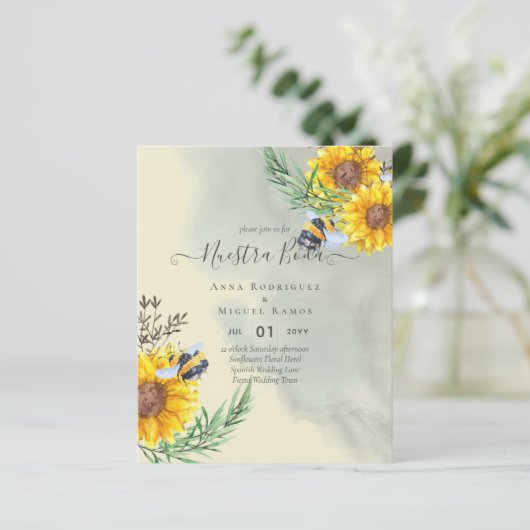 Girasoles de Invitación de Boda Económica Bilingüe (Stehend Vorderseite)