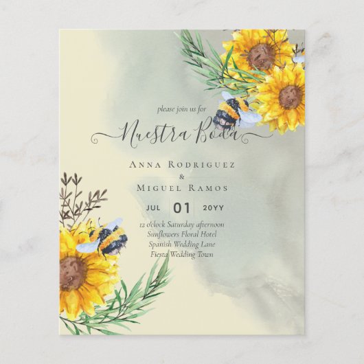 Girasoles de Invitación de Boda Económica Bilingüe (Vorderseite)