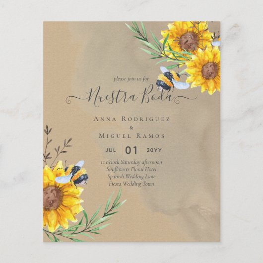 Girasoles de Invitación de Boda Económica Bilingüe (Vorderseite)