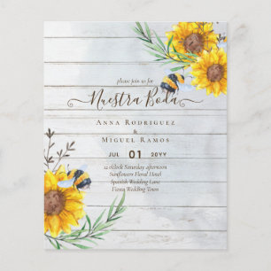 Girasoles de Invitación de Boda Económica Bilingüe