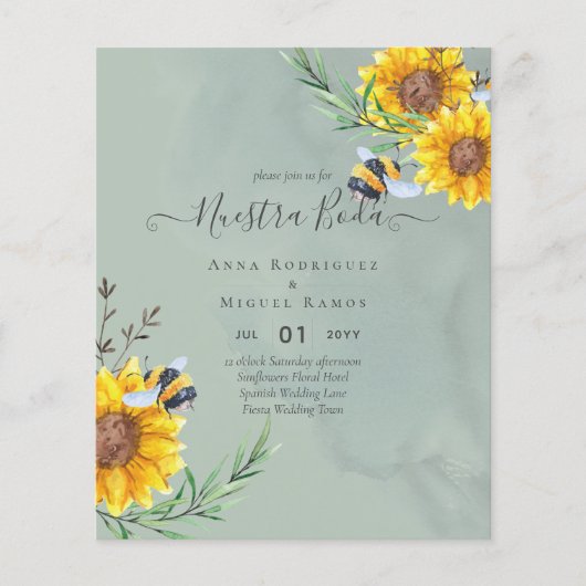Girasoles de Invitación de Boda Económica Bilingüe Flyer (Vorne)