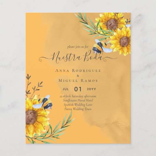 Girasoles de Invitación de Boda Económica Bilingüe Flyer (Vorne)
