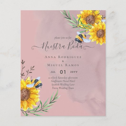 Girasoles de Invitación de Boda Económica Bilingüe Flyer (Vorne)