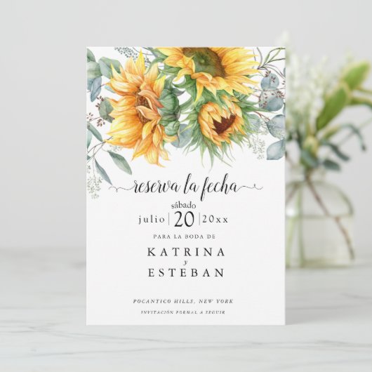 Girasoles de otoño rústicos Save the Date (Stehend Vorderseite)