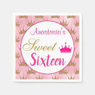 Gircess Hot Pink Gold Glitzer 16 . Geburtstag Serviette