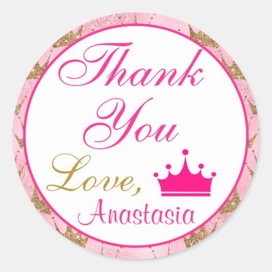 Gircess Hot Pink und Gold Glitzer Vielen Dank Runder Aufkleber (Vorderseite)