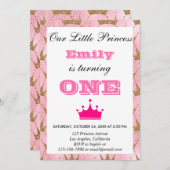 Gircess Pink & Gold Glitzer Erstgeburt Einladung (Vorne/Hinten)