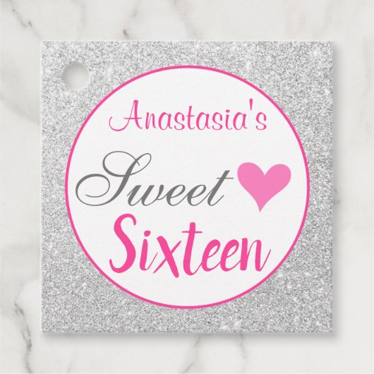 Gircess Pink & Silver Glitzer 16 . Geburtstag Geschenkanhänger (Vorderseite)